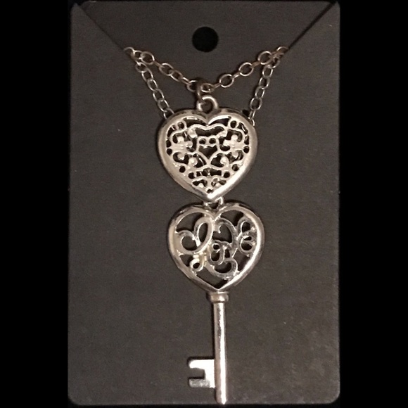 Claire's Jewelry - Love, Heart, Key Claire silvertone double necklace